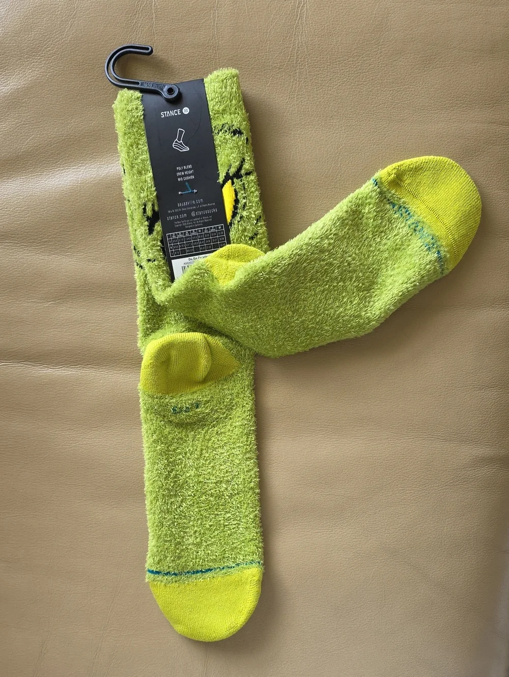 Stance Men's Casual Green Fuzzy Socks - Grinch Eye Design Large 9 -13